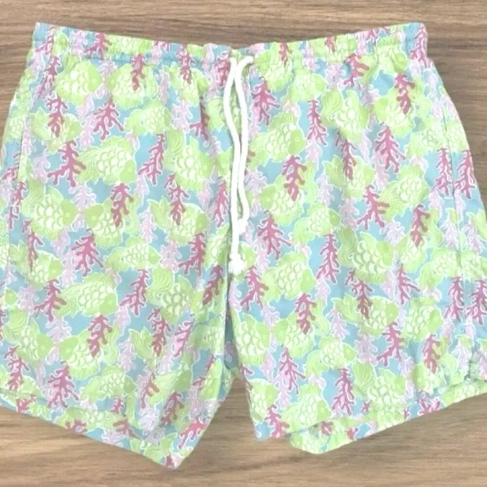 Lilly Pulitzer men's vintage swim shorts sz medium pastel fish, coral lining